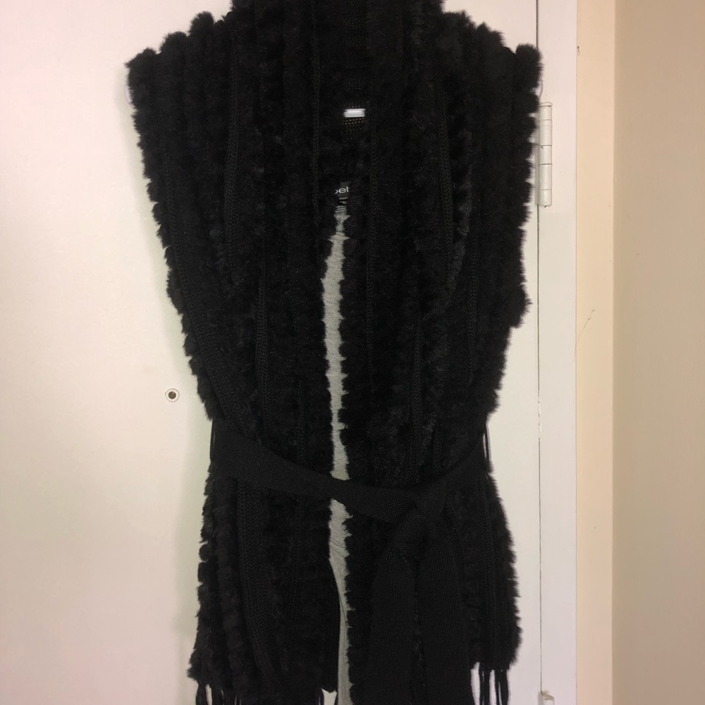 Bebe faux fur vest with belt, one size fits all